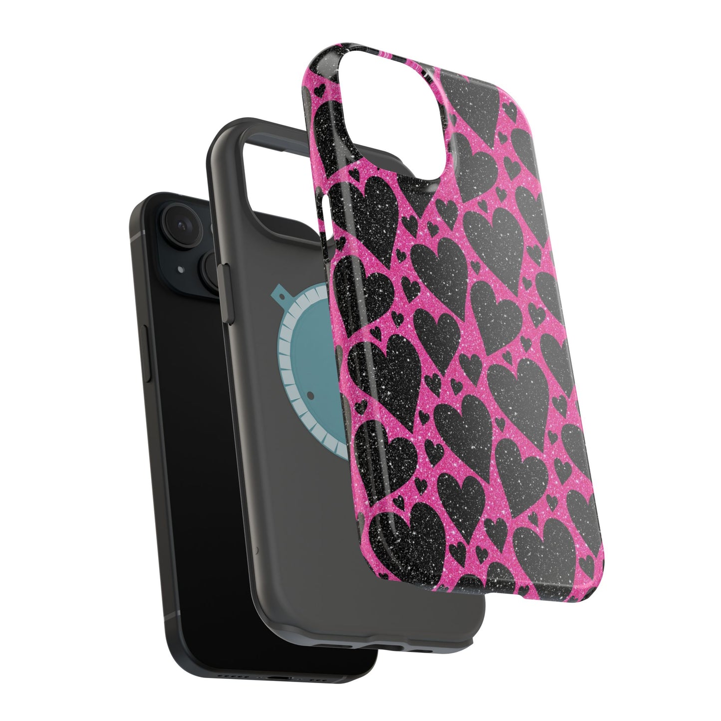 Pink Glitter Hearts MagSafe iPhone Case