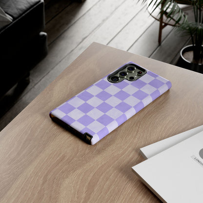 Lavender Checkerboard Samsung Galaxy Case – Shockproof, Smooth Matte Finish, Dual-Layer Design