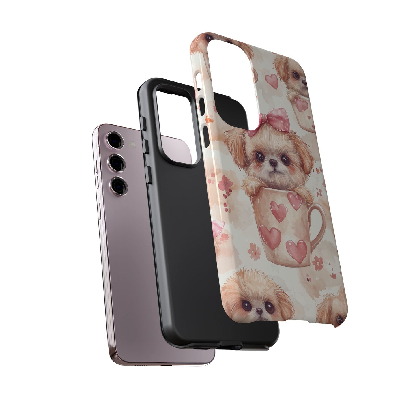 Adorable Puppy in Teacup Samsung Galaxy Case – Tough, Dual-Layer Protection with Cute Pink Bow Design