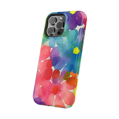 Rainbow Bloom Watercolor MagSafe iPhone Case – Slim Design, Glossy Finish