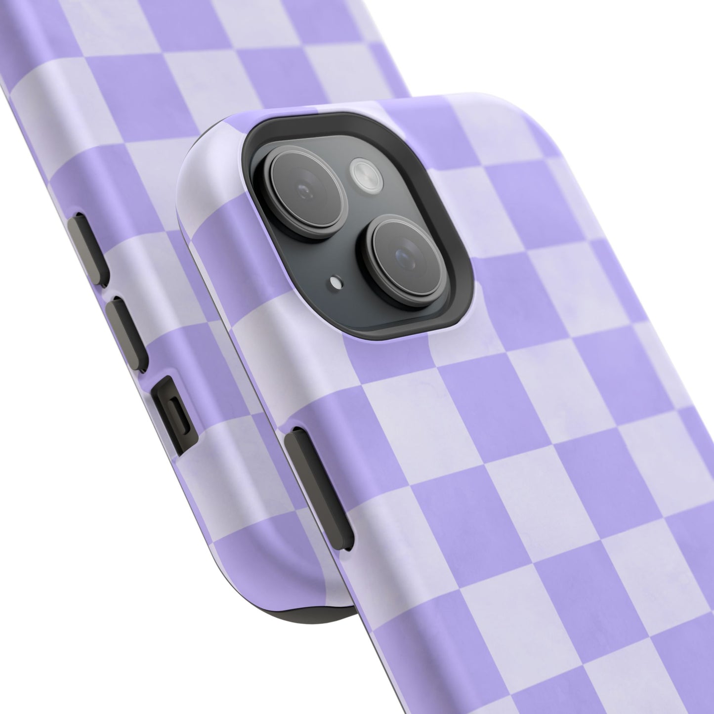 Lavender Checkerboard MagSafe iPhone Case – Shockproof, Smooth Matte Finish, Dual-Layer Design