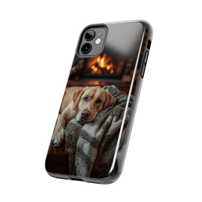 Cozy Labrador by Fireplace iPhone Case – Rustic Cabin Protective Cover