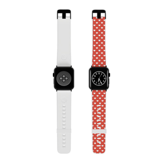 White Hearts on Red Apple Watch Band