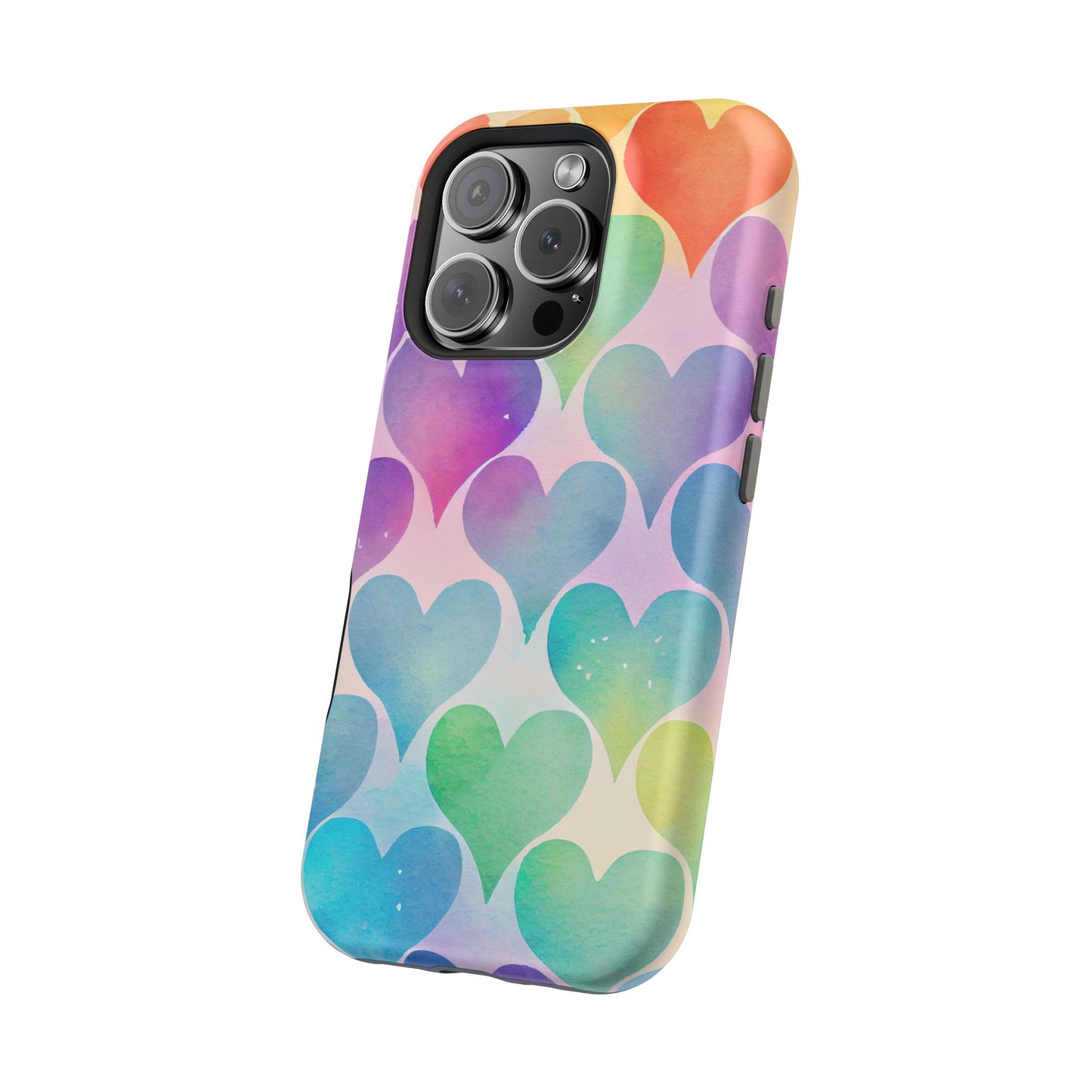 Rainbow Hearts Watercolor iPhone Case – Slim Design, Glossy Finish