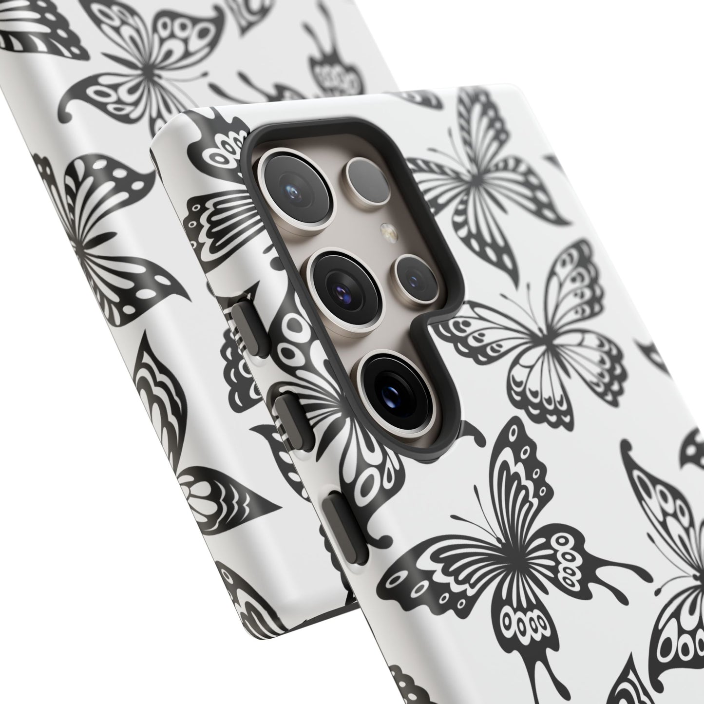 Monochrome Butterfly Pattern Samsung Galaxy  Case – Dual-Layer Protection with Matte Finish