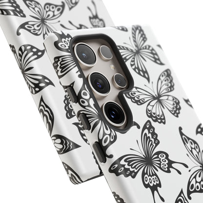 Monochrome Butterfly Pattern Samsung Galaxy  Case – Dual-Layer Protection with Matte Finish