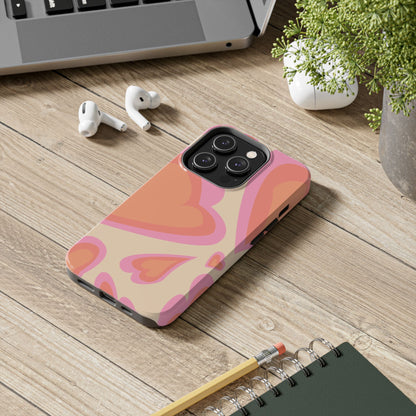 Retro Pink Hearts iPhone Case – Shock-Resistant, Matte Finish, Dual-Layer Protection