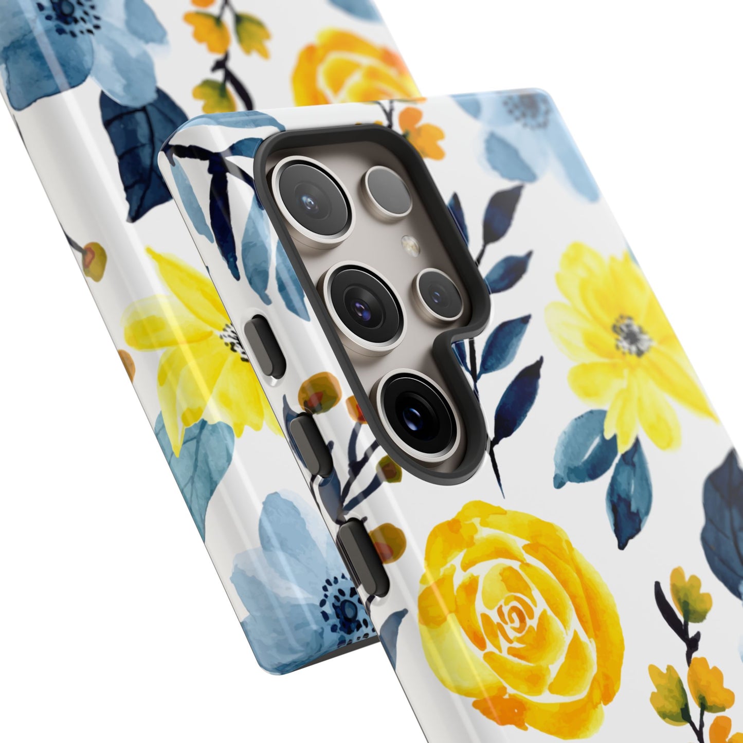 Golden Yellow & Sky Blue Floral – Watercolor Botanical Samsung Galaxy Case