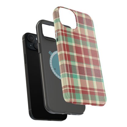 Retro Red & Cream Plaid – MagSafe iPhone Case with Classic Elegance