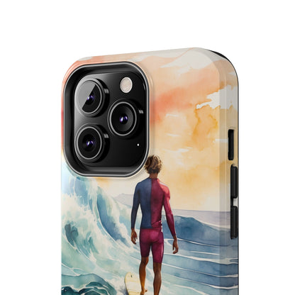 Surfer’s Sunset Wave iPhone Case – Vibrant Watercolor Design