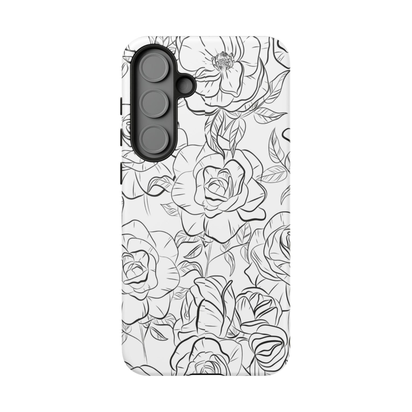 Monochrome Rose Garden Tough Samsung Galaxy Case – Elegant Floral Line Art with Dual-Layer Protection