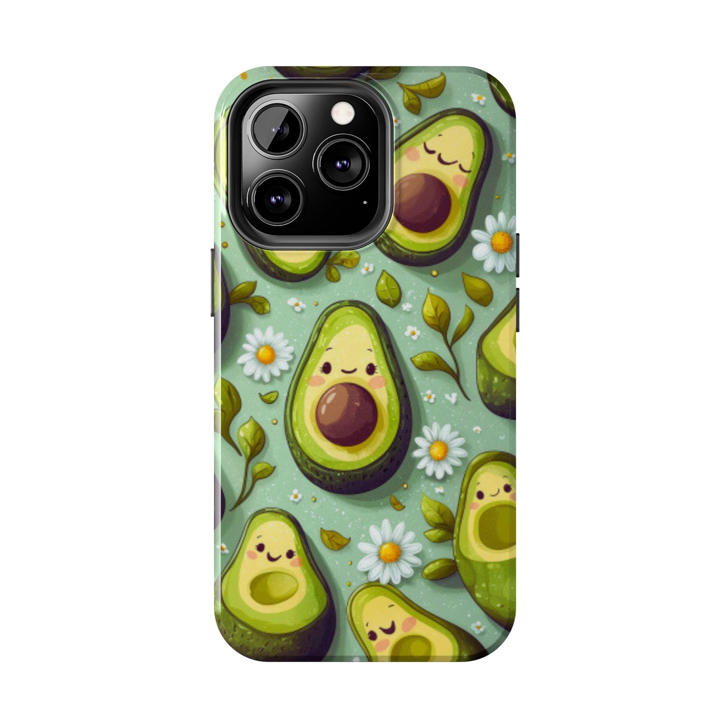 Cute Avocado iPhone Case – Adorable Kawaii Avocados with Daisies, Shock - Resistant - BOGO Cases