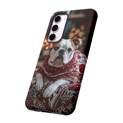 Cozy Bulldog in Sweater Samsung Galaxy Case – Festive Fireplace Protective Cove