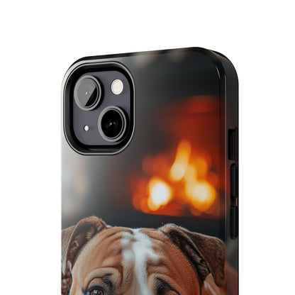 Cozy Bulldog iPhone Case – Fireside-Inspired Protective Cover Description: