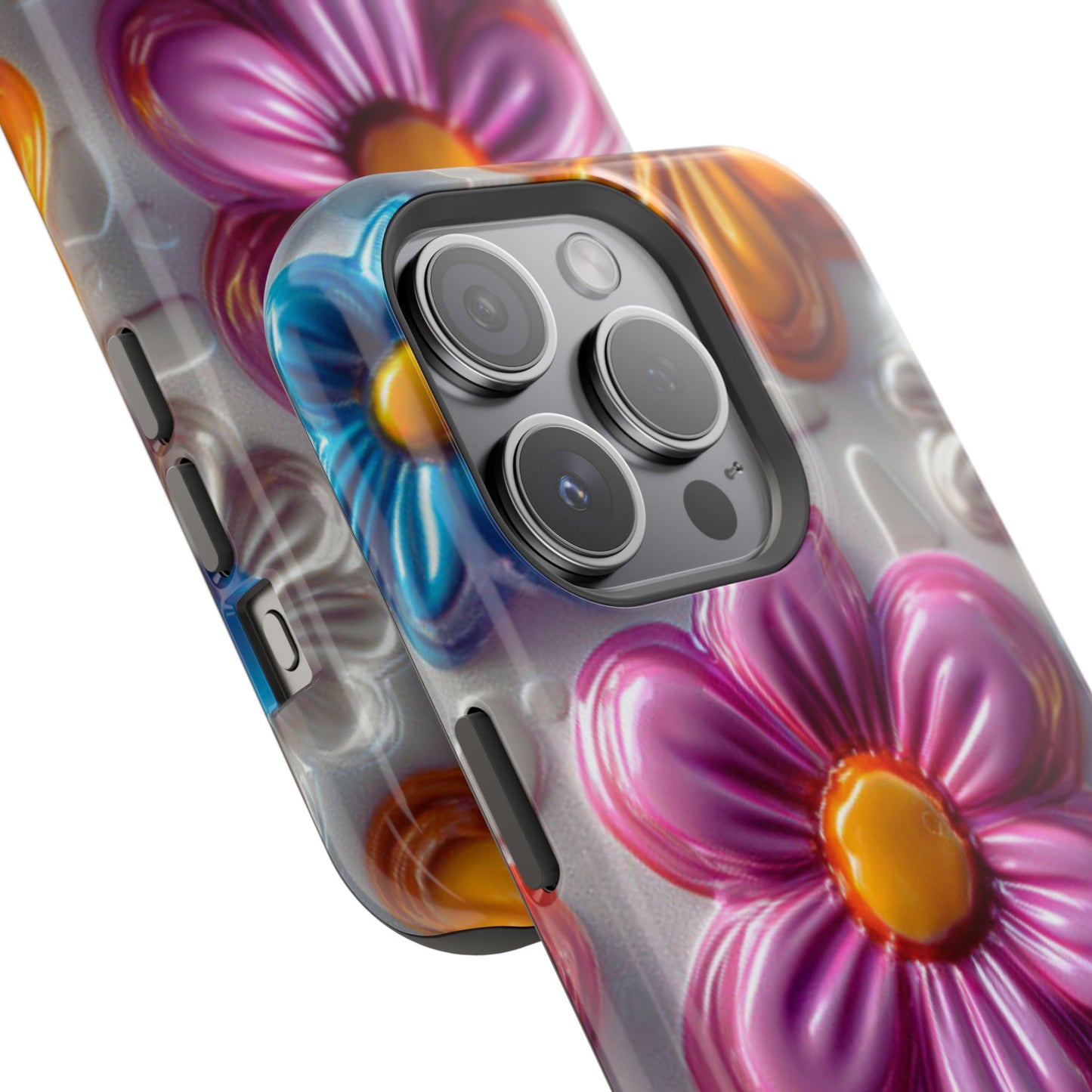 Glossy 3D Floral MagSafe iPhone Case – Colorful Flower Pattern, Durable Protection