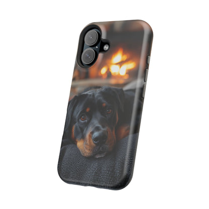 Charming Rottweiler by the Fireplace MagSafe iPhone Case – Cozy & Functional Design