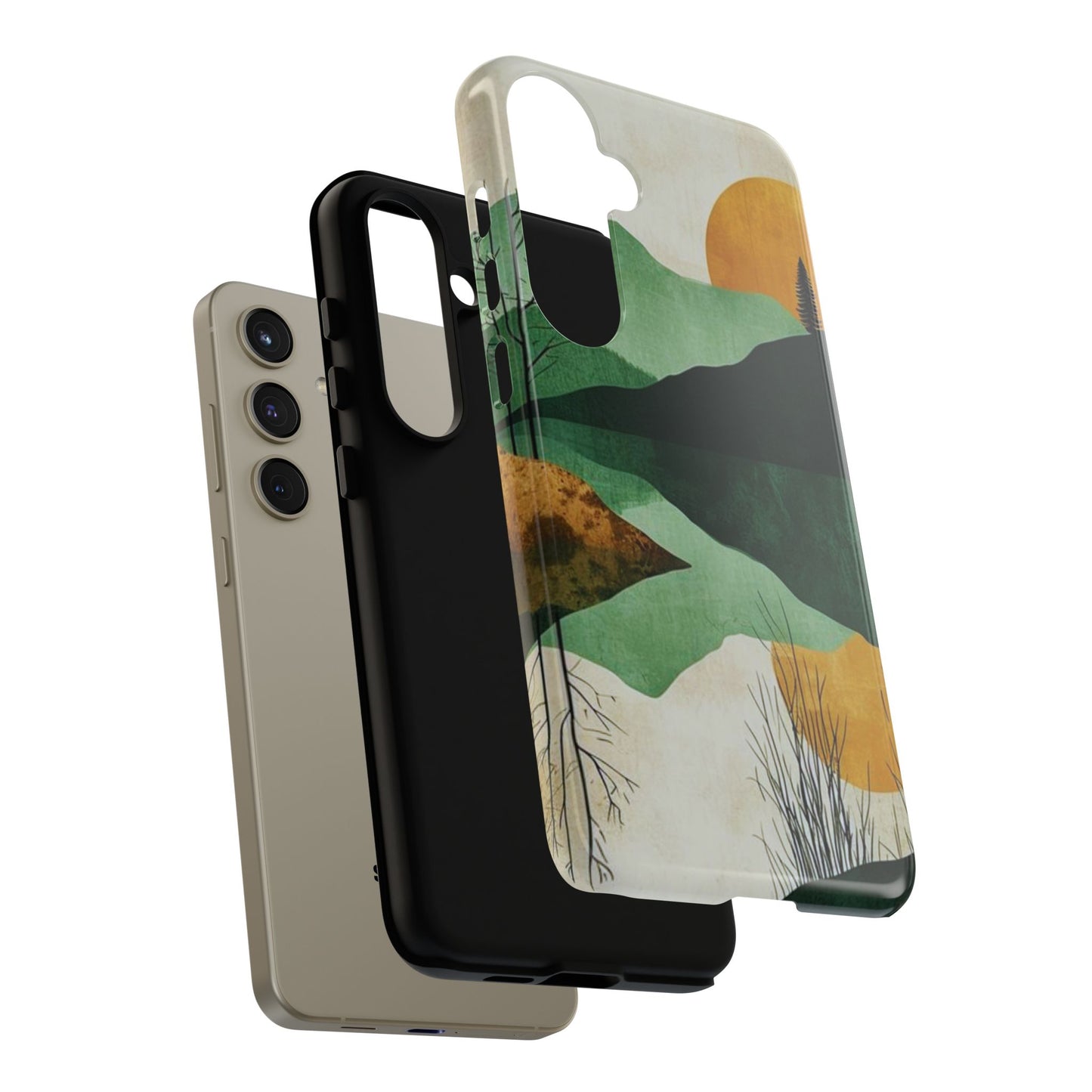 Retro Mountain Sunrise Samsung Galaxy Case – Minimalist Landscape Design, Dual-Layer Protection