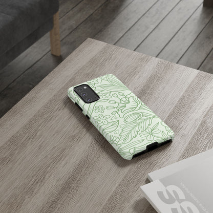 Sage Green Floral Line Art Tough Samsung Galaxy Case – Minimalist Botanical Design with Dual-Layer Protection