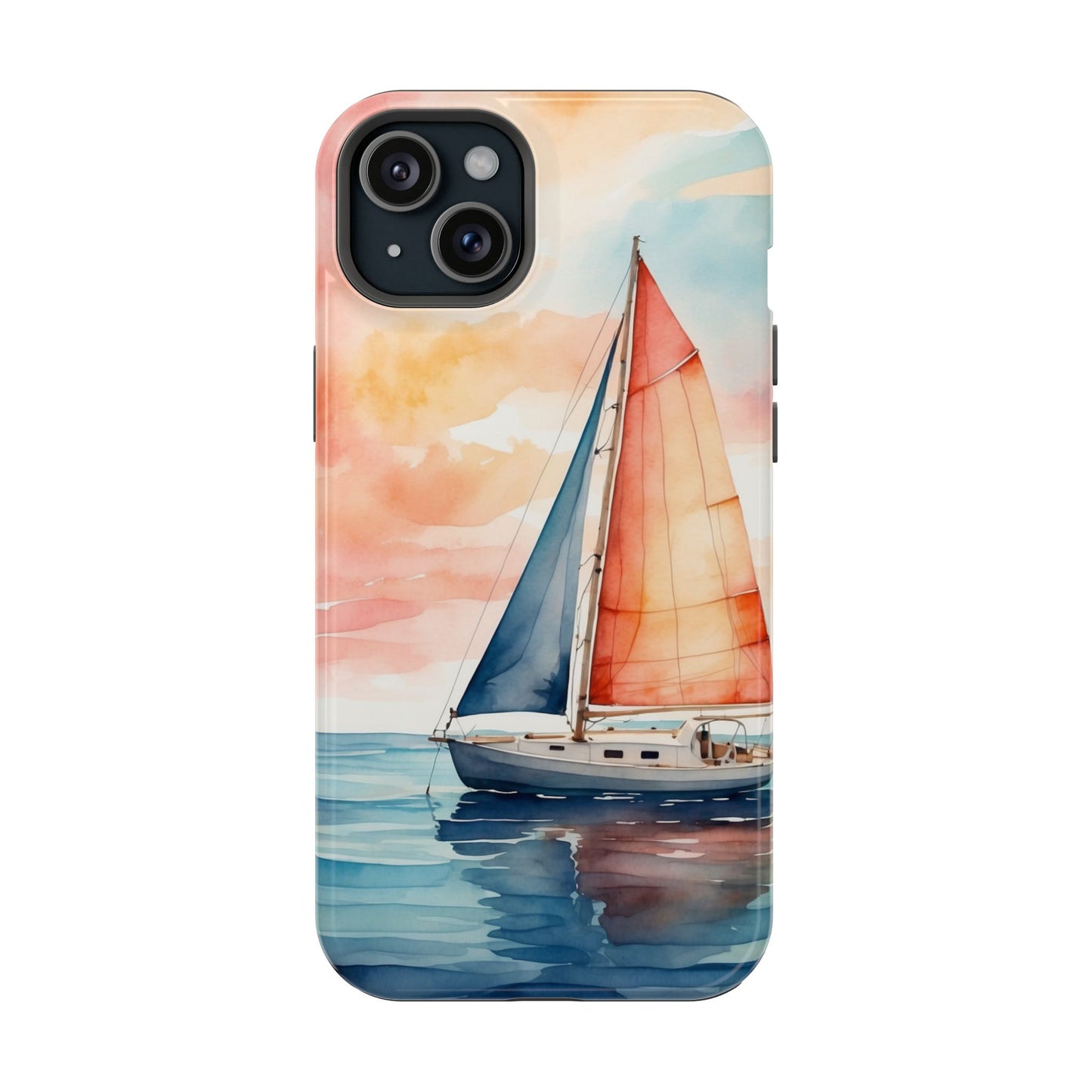 Sunset Sail MagSafe iPhone Case – Watercolor Sailboat and Sky Design