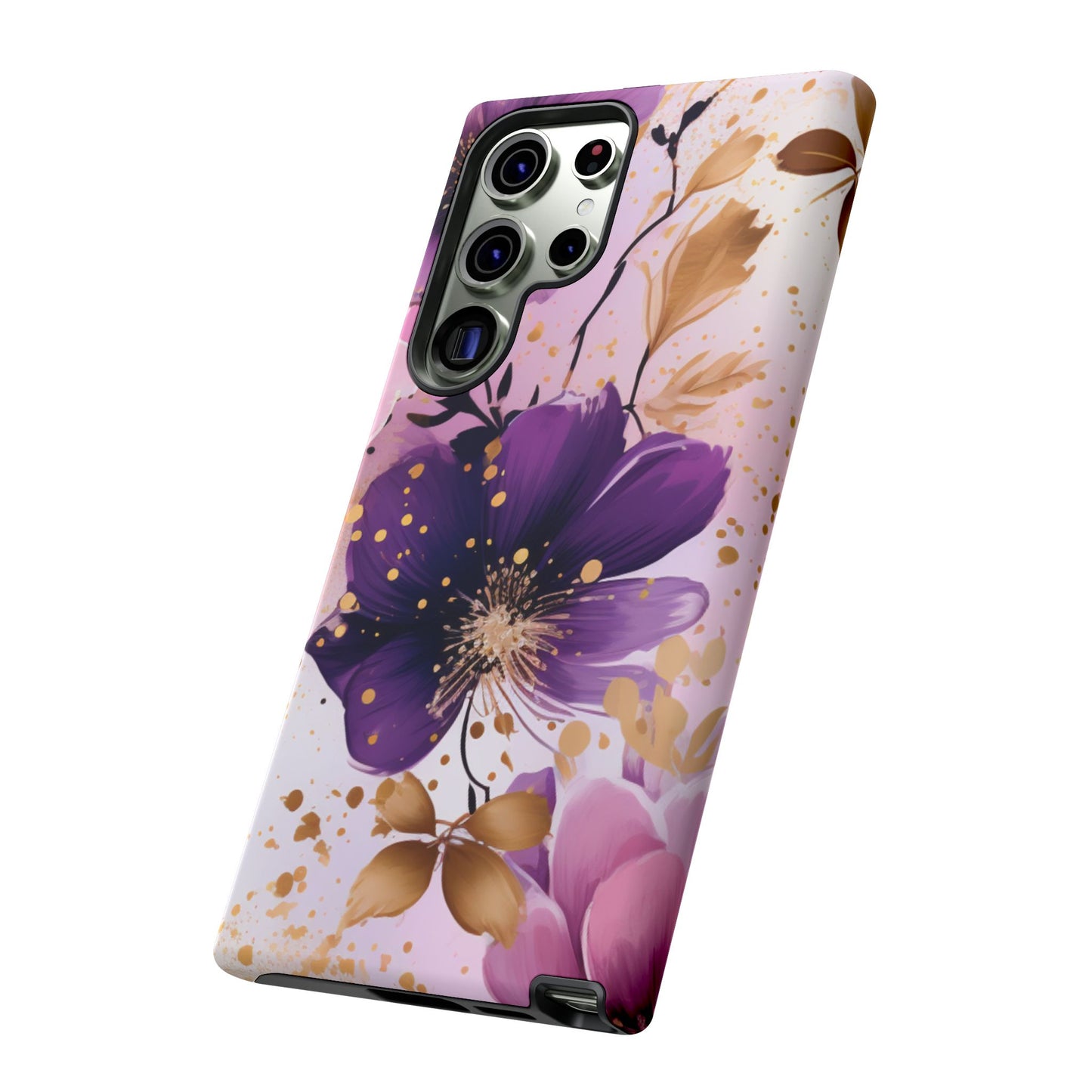 Elegant Purple & Gold Floral Samsung Galaxy Case - Luxe Flower Design