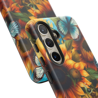 Aqua Blue Butterfly & Sunflower Art – Samsung Galaxy Case