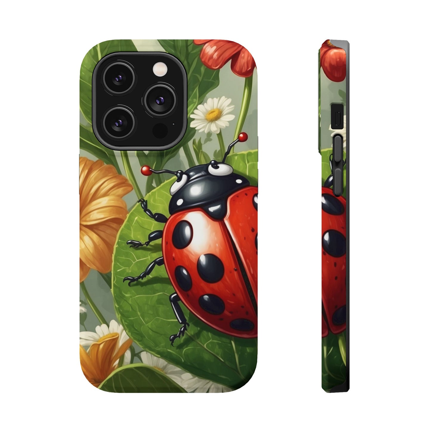 Ladybug Garden MagSafe iPhone Case – Whimsical Floral Design