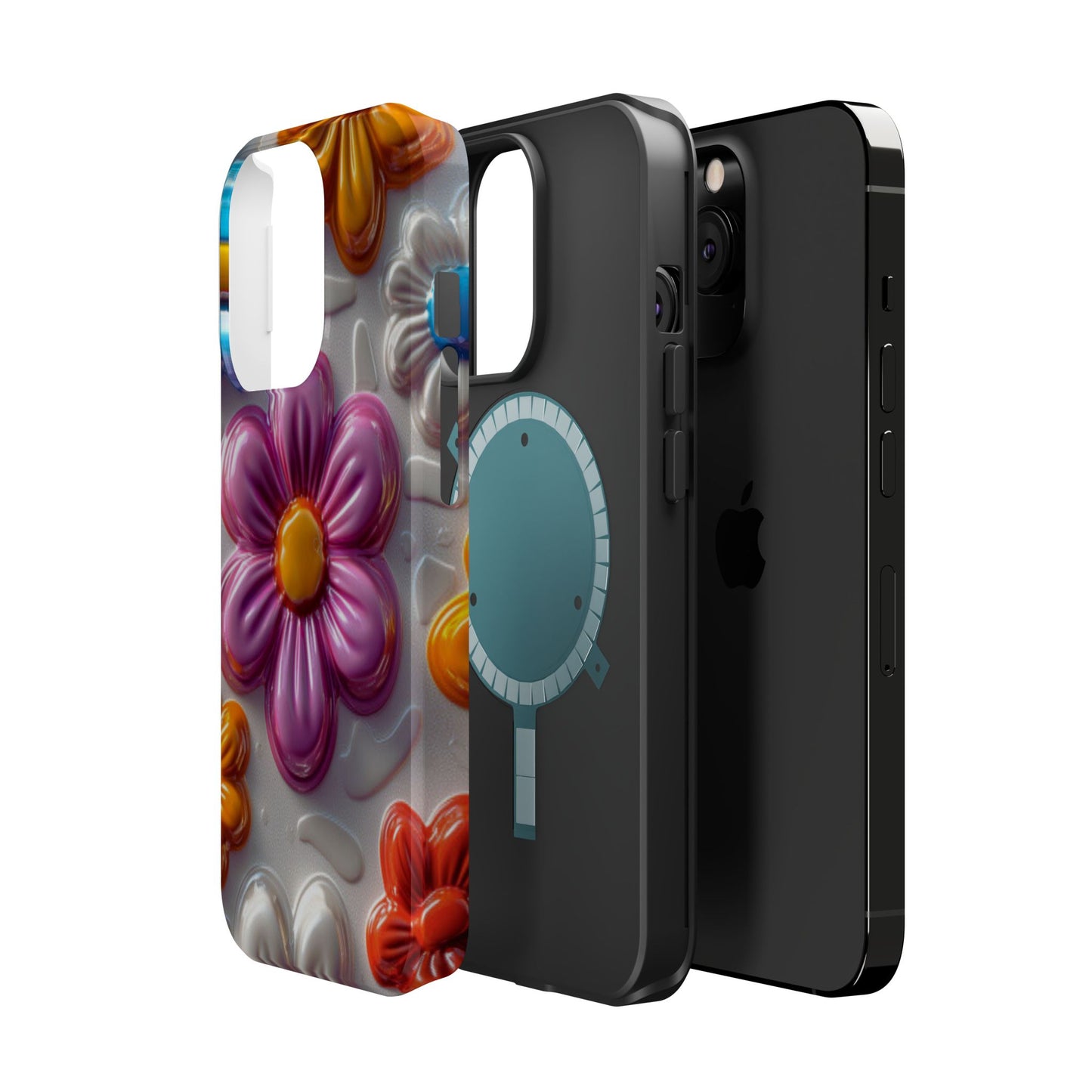 Glossy 3D Floral MagSafe iPhone Case – Colorful Flower Pattern, Durable Protection