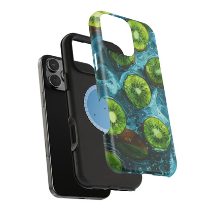 Tropical Kiwi Splash MagSafe iPhone Case – Tough Dual-Layer, Vibrant Summer Design