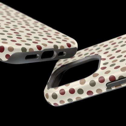 Festive Red & Green Polka Dots on Cream – MagSafe iPhone Case