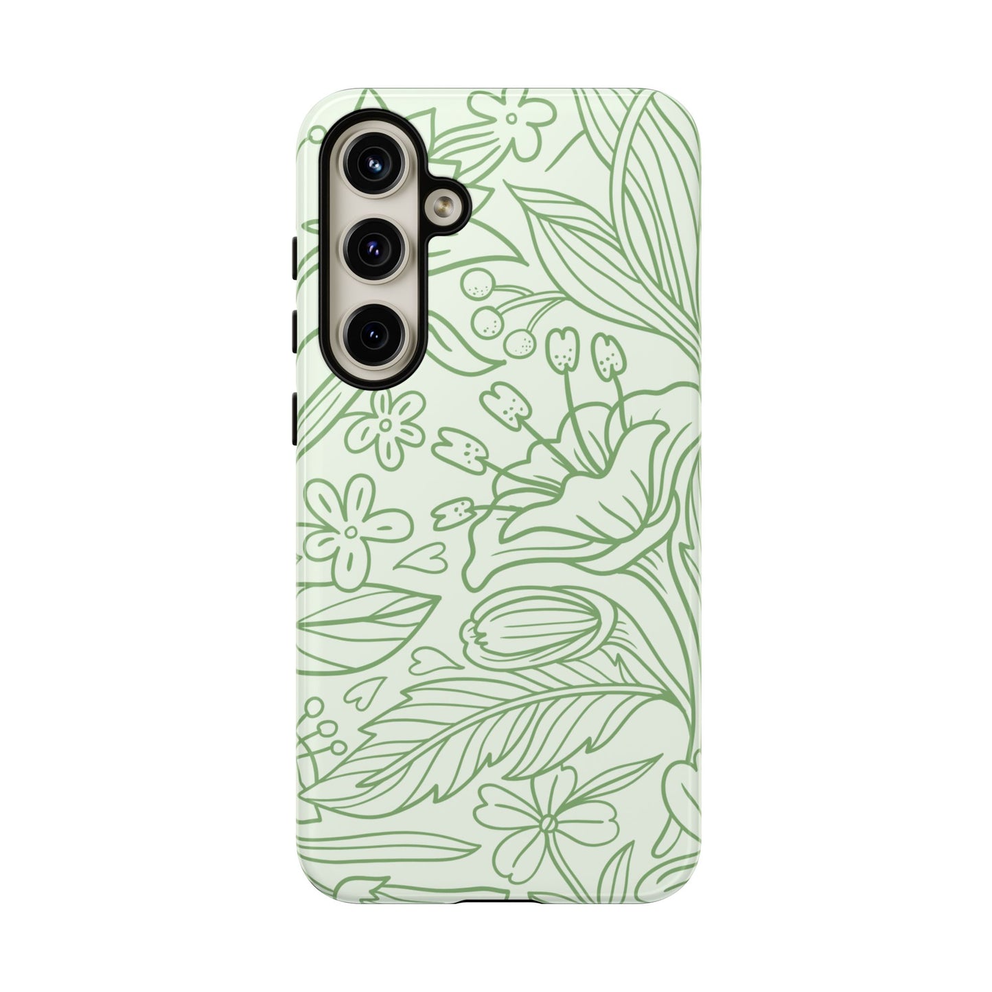 Sage Green Floral Line Art Tough Samsung Galaxy Case – Minimalist Botanical Design with Dual-Layer Protection