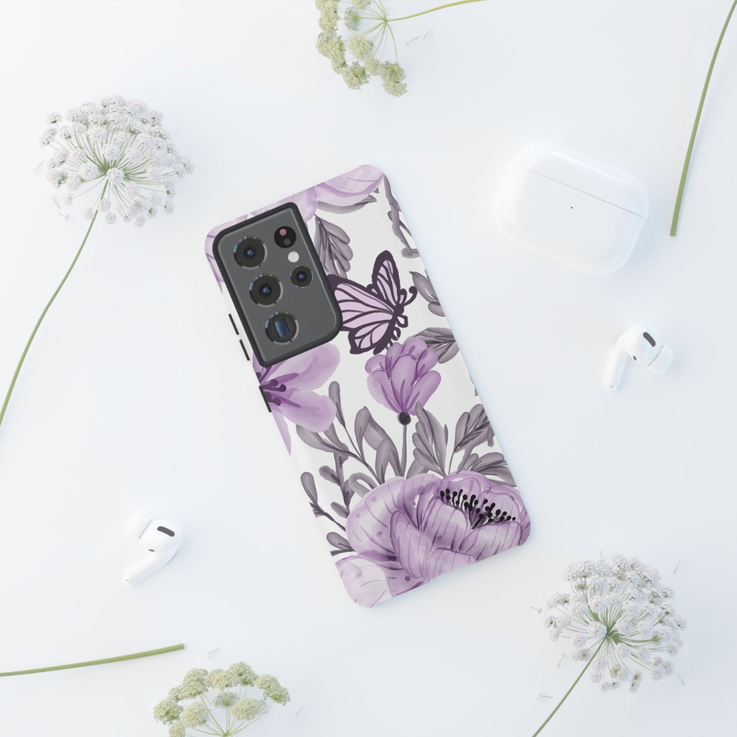 Lavender Bloom Butterfly Samsung Galaxy Case – Delicate Floral Design with Watercolor Details