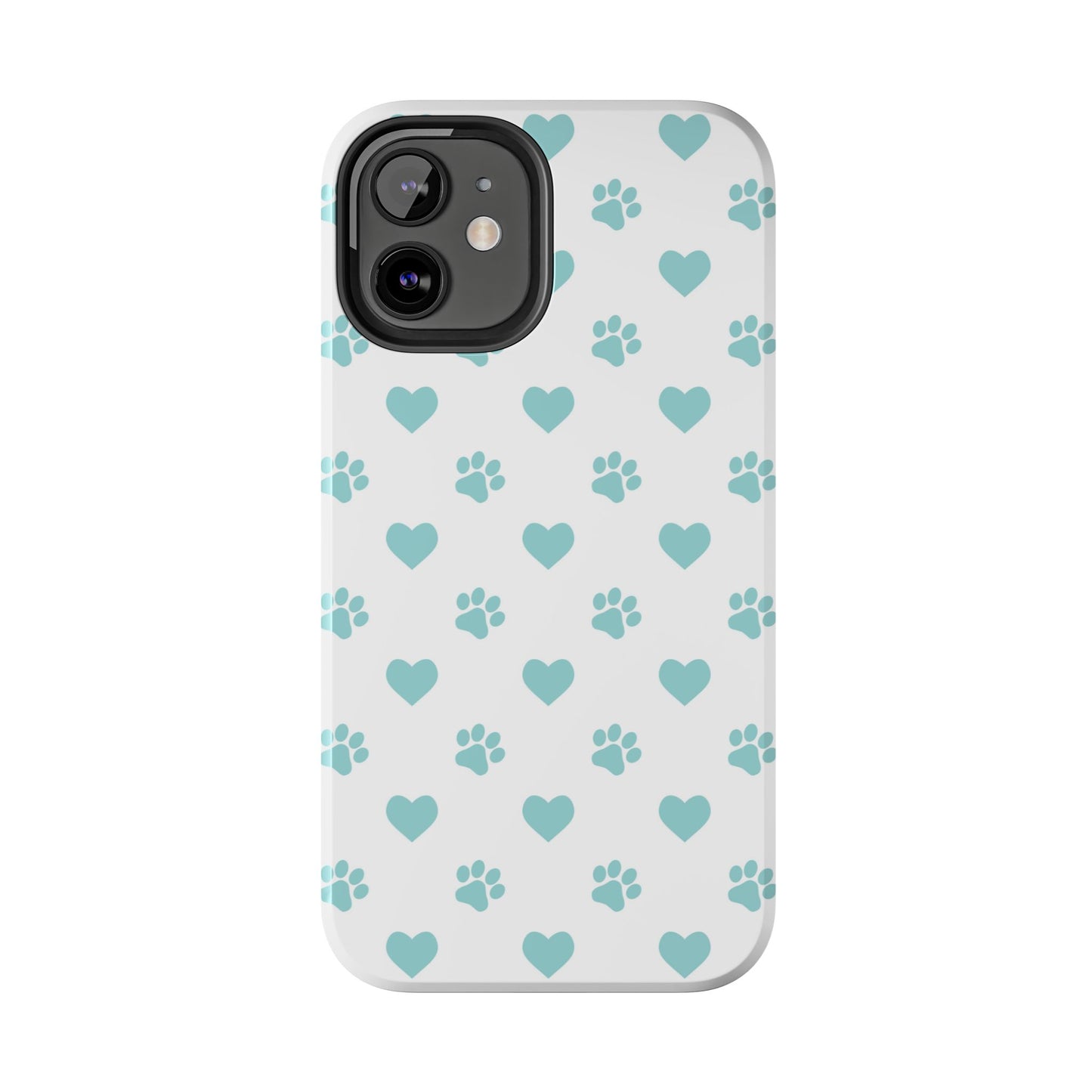 Mint Green Paw Print & Heart iPhone Case – Stylish Pet Lover’s Essential