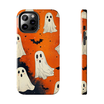 Spooky Ghosts & Bats iPhone Case – Vibrant Orange Halloween Design