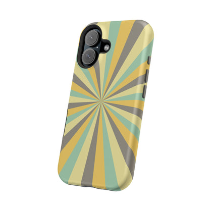 Vintage Sunburst Rays MagSafe iPhone Case – Bold 70s-Inspired Burst in Yellow, Mint, and Gray