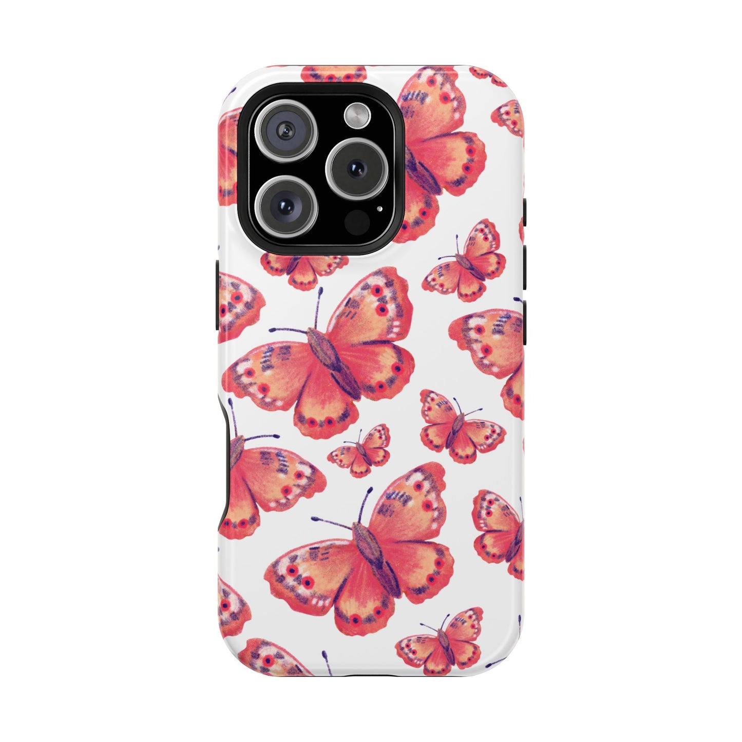 Coral Butterfly MagSafe iPhone Case – Slim, Protective Design with Bold Watercolor Print