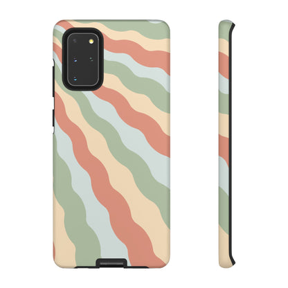 Earthy Retro Waves Samsung Galaxy Case – 70s-Inspired Wavy Stripes in Soft Green, Cream, and Rust