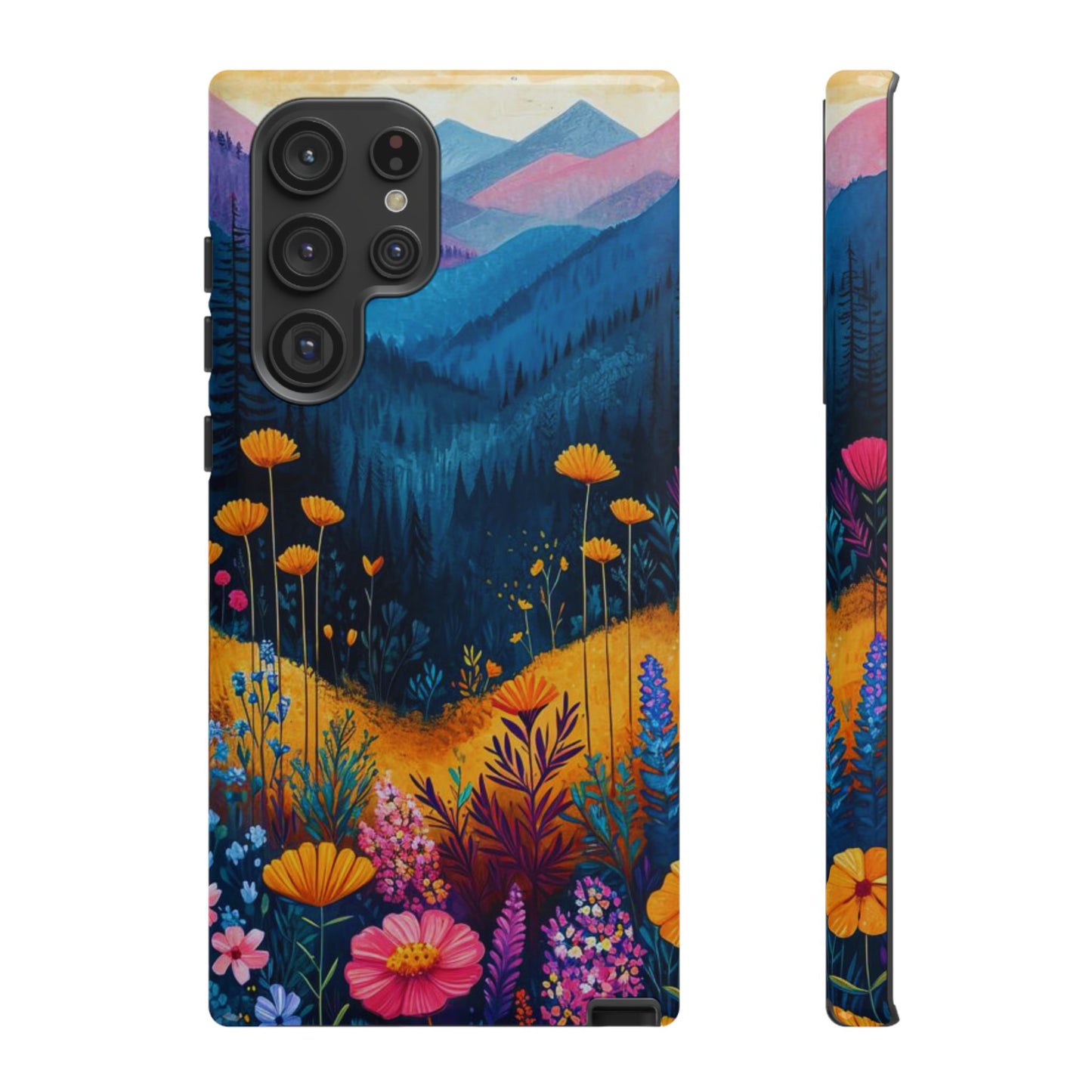 Vibrant Wildflower Mountain Samsung Galaxy Case – Bold Nature Art, Dual - Layer Protection - BOGO Cases