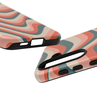 Groovy Waves Samsung Galaxy Case – Retro 70s-Inspired Stripes in Coral, Cream, and Teal