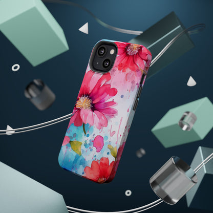 Vibrant Watercolor Red & Pink Floral - MagSafe iPhone Case