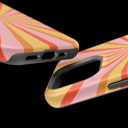 Bold Retro Sunburst MagSafe iPhone Case – Vibrant 70s-Inspired Rays in Orange, Pink, and Yellow