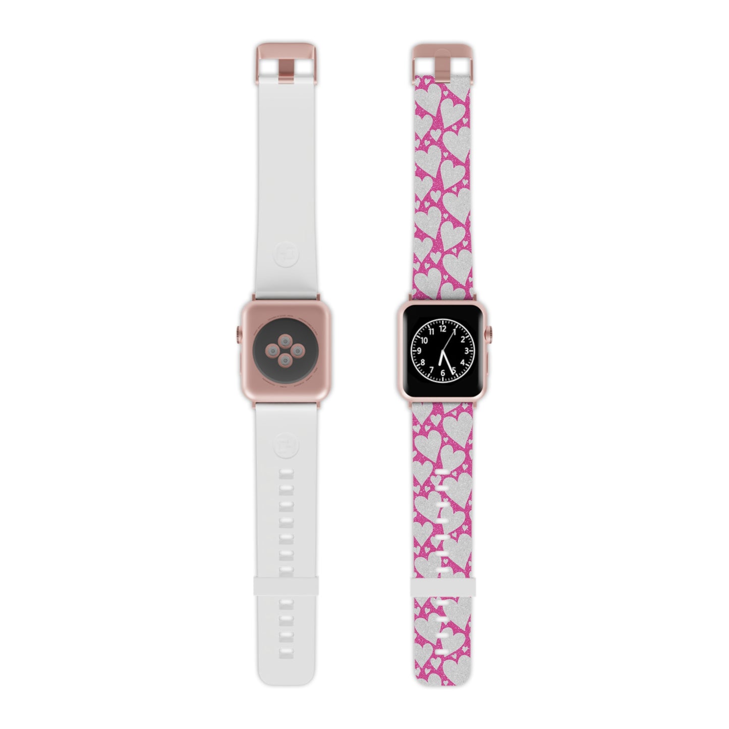 Pink and Silver Glitter Heart Pattern Apple Watch Band