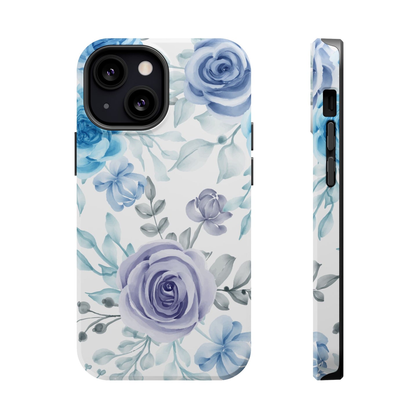 Elegant Blue & Violet Roses MagSafe Case – Artistic Floral Protection with Magnetic Charging Compatibility