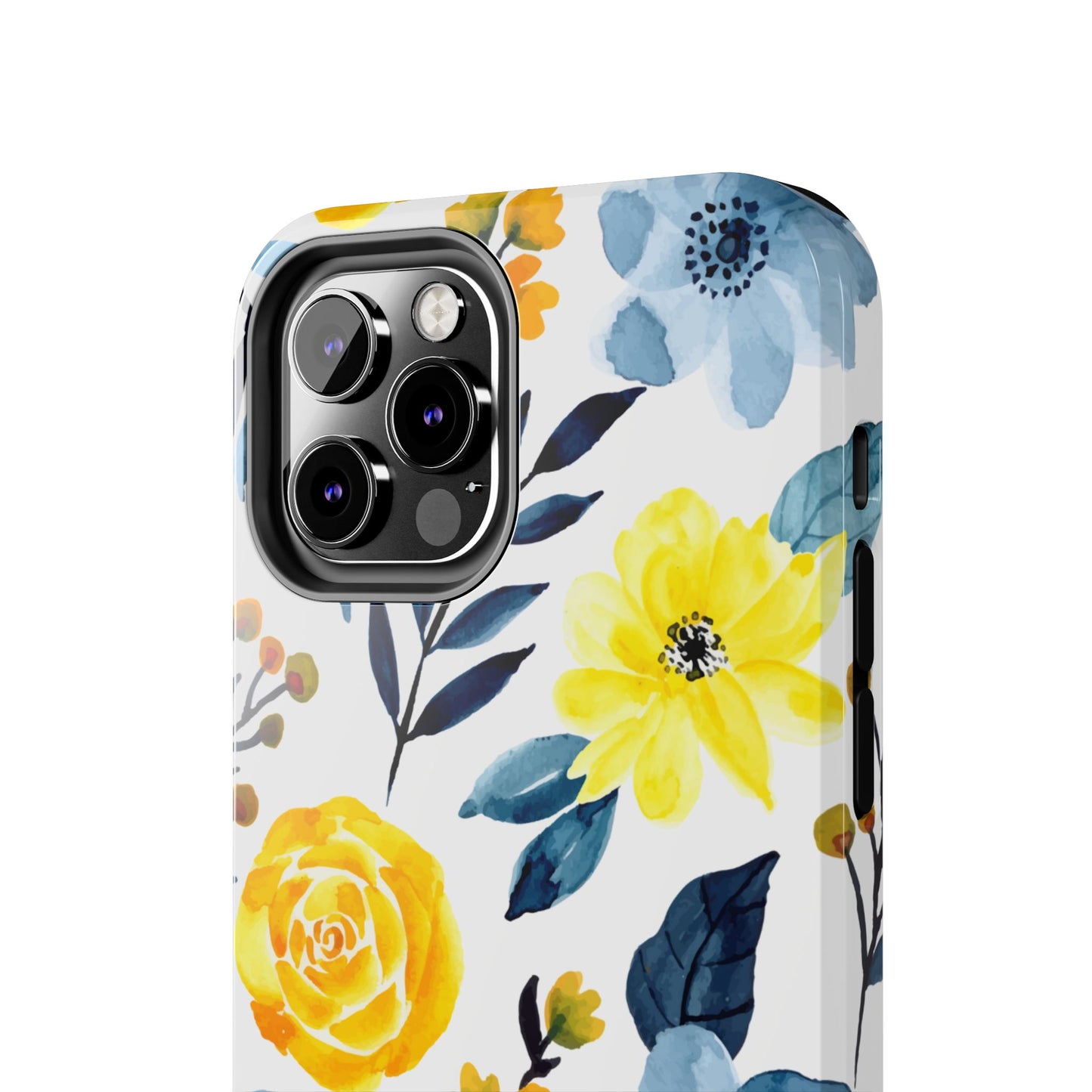 Golden Yellow & Sky Blue Floral – Watercolor Botanical iPhone Case