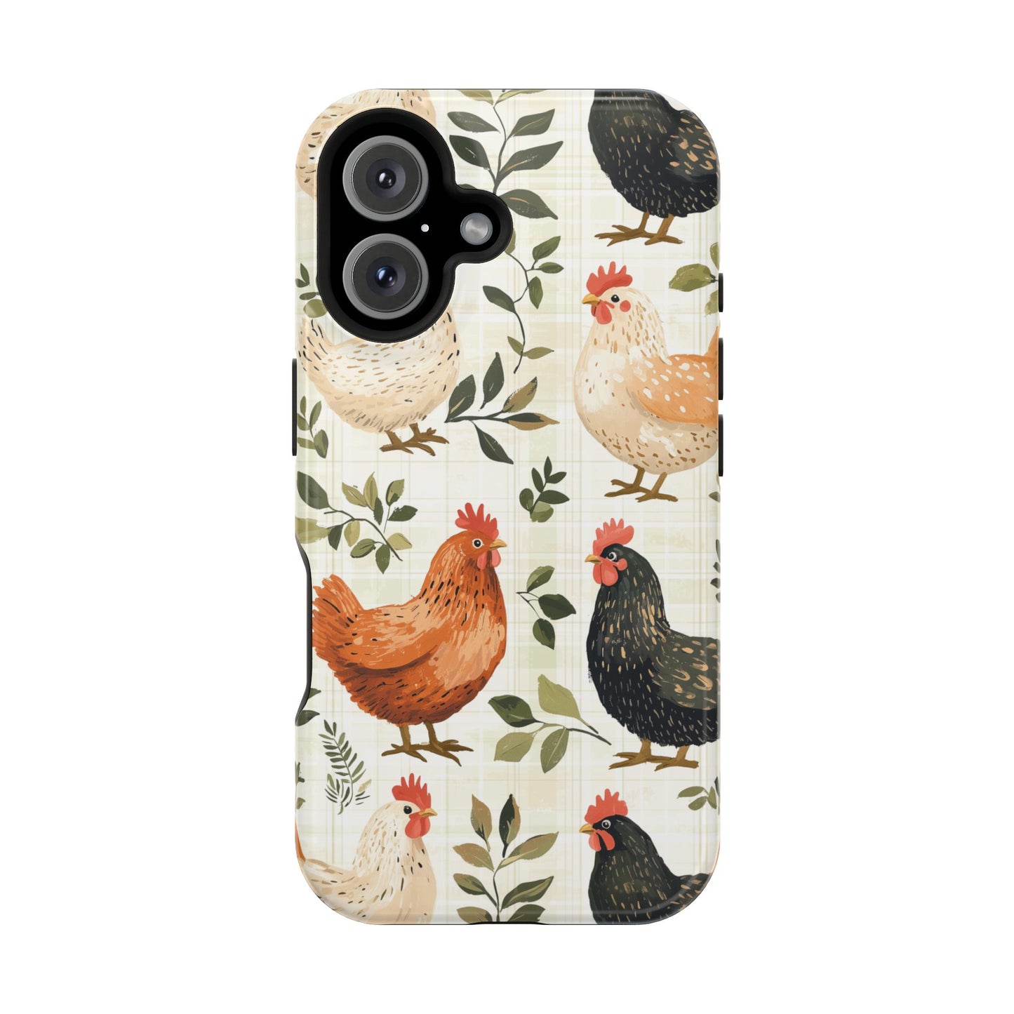 MagSafe iPhone Case: Vintage Chicken Farmhouse Case – Rustic Leaves Design