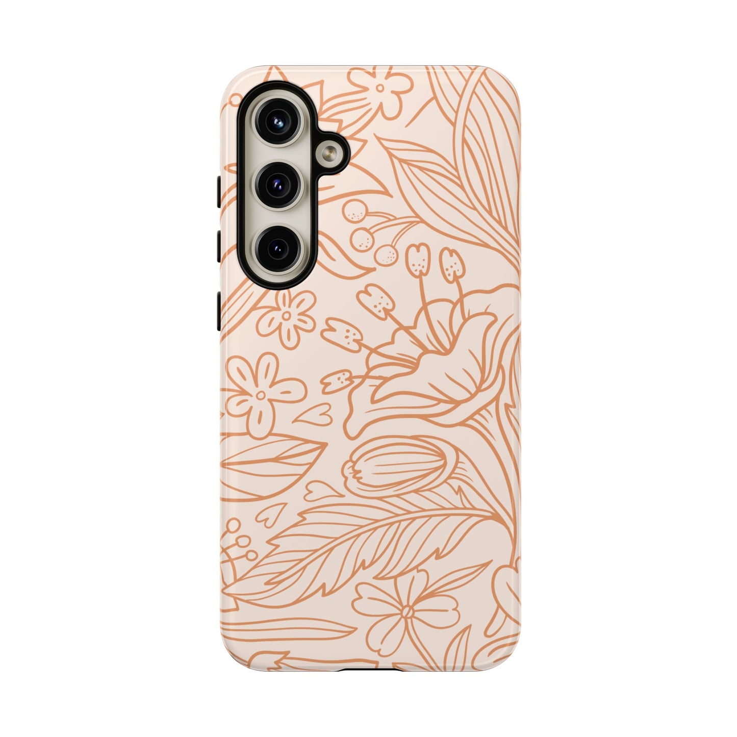 Soft Terracotta Floral Line Art Tough Samsung Galaxy Case – Minimalist Botanical Design with Dual-Layer Protection