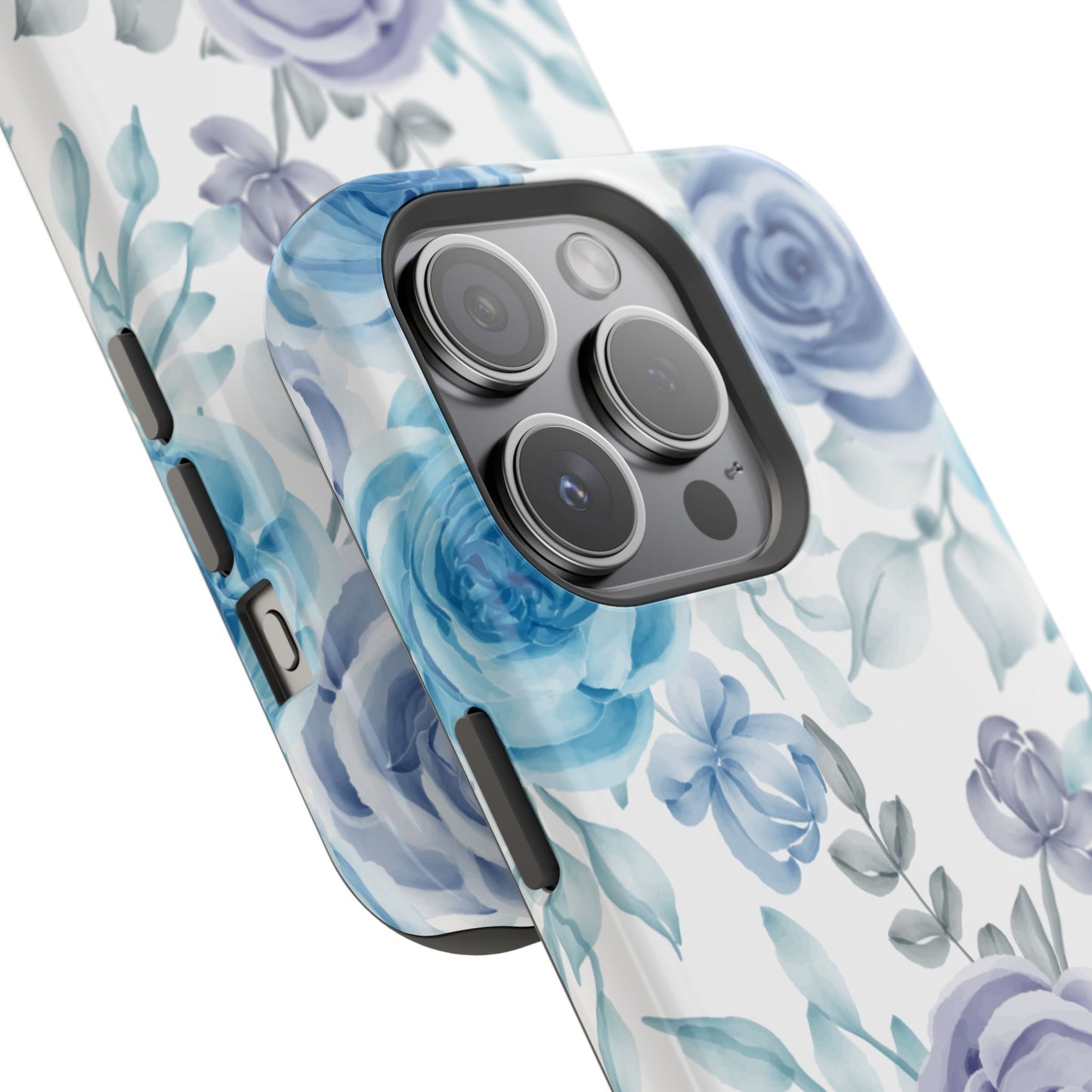 Elegant Blue & Violet Roses MagSafe Case – Artistic Floral Protection with Magnetic Charging Compatibility