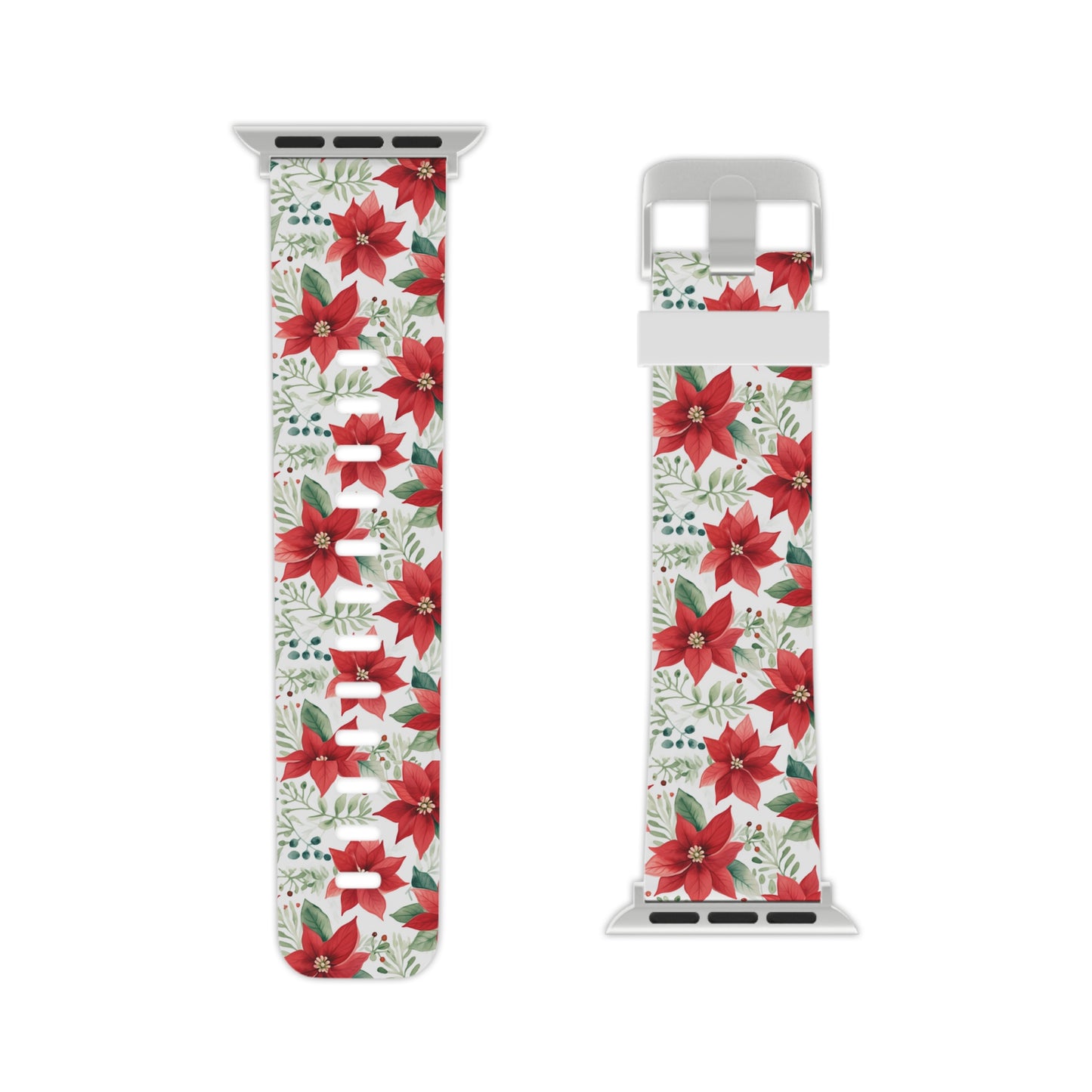 Festive Poinsettia Holiday Pattern Apple Watch Band