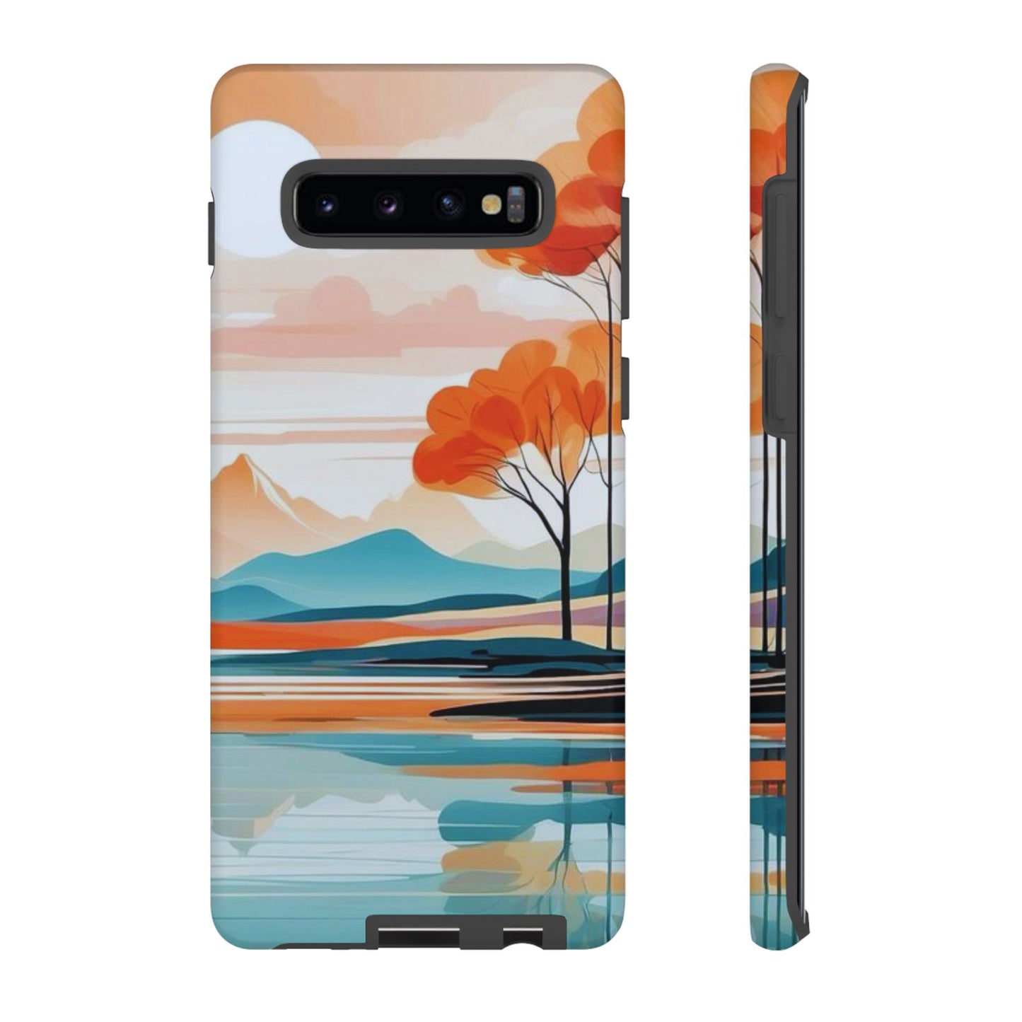 Serene Sunset Lake Samsung Galaxy Case – Minimalist Landscape Art, Dual - Layer Protection - BOGO Cases