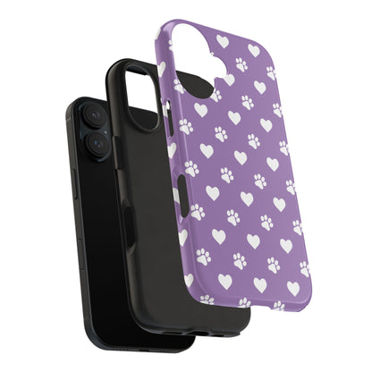 Lavender Paw Prints & Hearts Design - Adorable Pet Lover iPhone Case