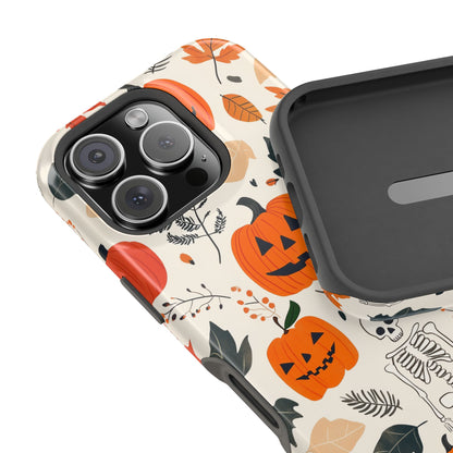 Spooky Pumpkin & Skeleton MagSafe iPhone Case – Halloween Jack-O'-Lantern Design